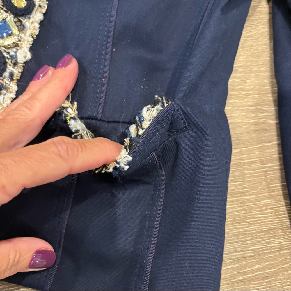 White House Black Market Navy Cropped Blazer with gems - Picture 10 of 12
